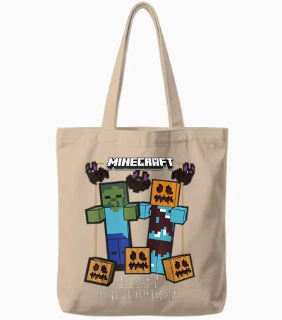 Minecraft Happy Halloween Pumpkin Zombie Fun Tote Bags - Natural