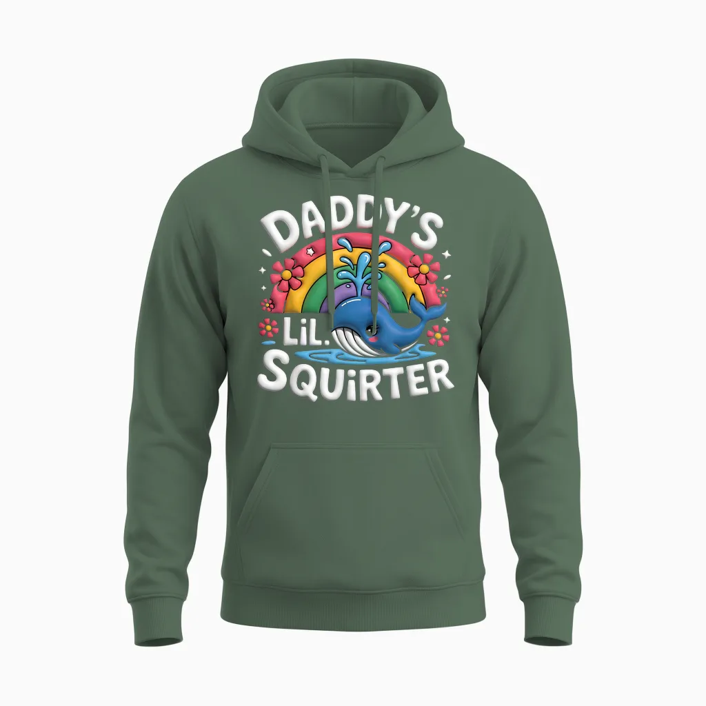 Inappropriate Funny Daddy' Lil Squirter Embarrassing Unisex Hoodie in Military Green