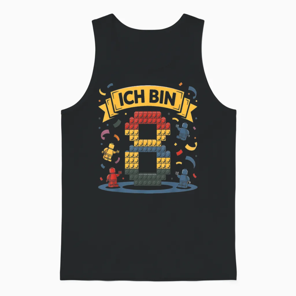 T-Shirt with German Text "ich Bin 8 Bausteine 8th Birthday" for Boys And Unisex Tank Top in Black