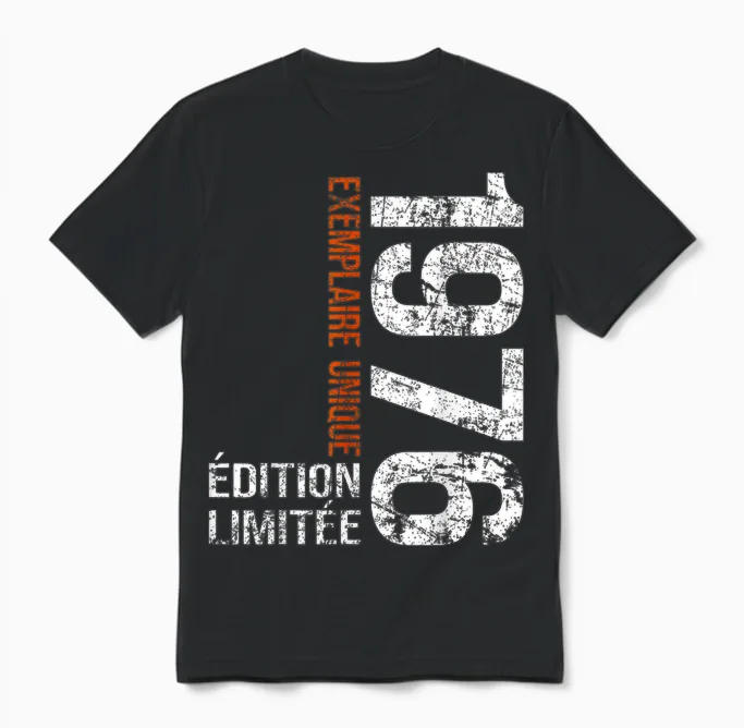 Vintage 1976 Gift 50 Years Man Birthday Humour Unisex T-Shirt in Black
