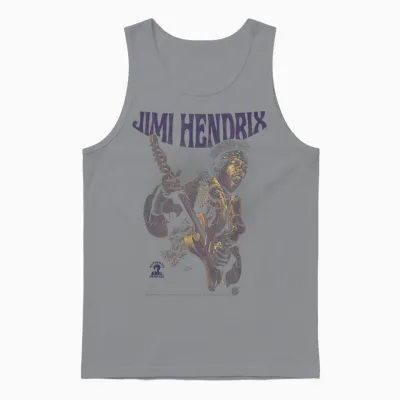 Ripple Junction X Jimi Hendrix Playing Guitar Purple Yellow T-Shirt, Black, S Unisex Tank Top - Sport Grey