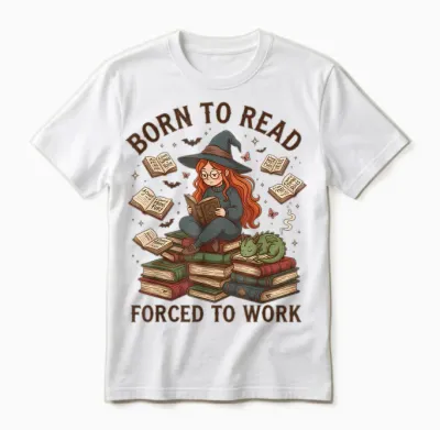 Halloween Witch Books Enthusiast by Born to Read Forced to Work Unisex T-Shirt - White