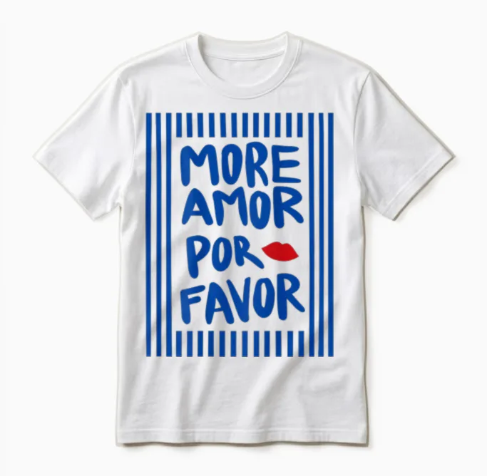 More Amor Por Favor X Kiss Selflove Selbstliebe Backprint Unisex T-Shirt in White