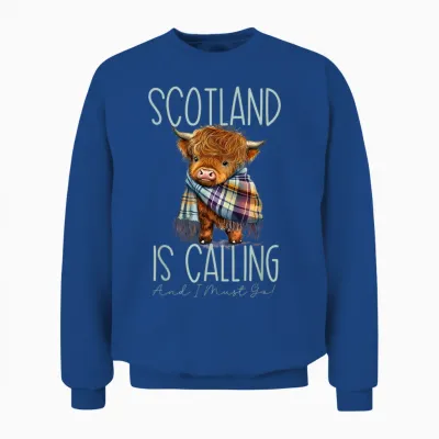 Scotland Calls and I Must Go! Highland Cow T-Shirt, Black Unisex Sweatshirt - Royal