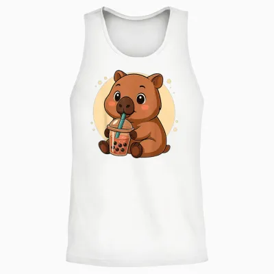 Adorable Bubble Tea Capybara Kawaii Anime Girl Unisex Tank Top - White
