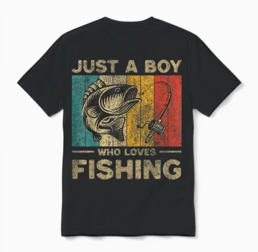 Funny Vintage Fishing Jokes Boys Fisherman Bass Fish Unisex T-Shirt in Black