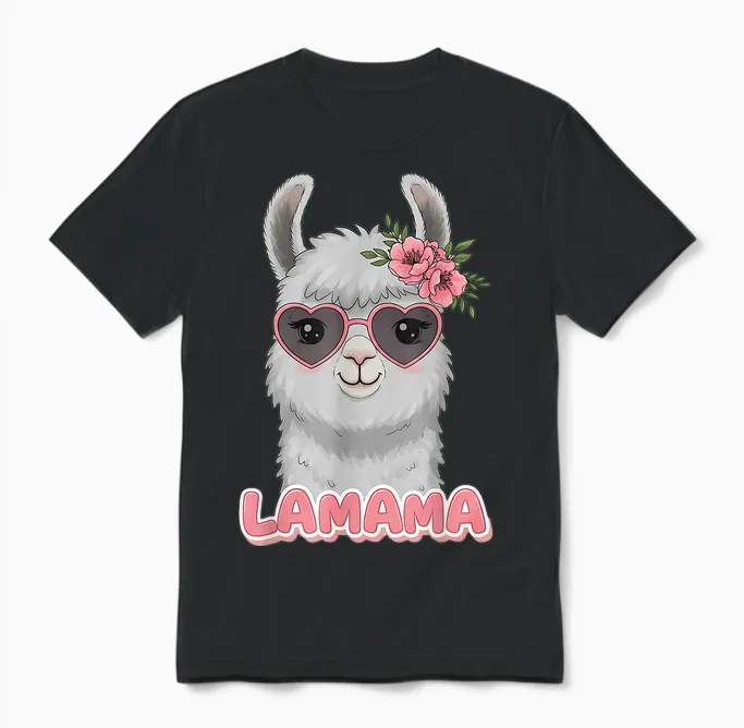 Niedliches Lama-Mama-Geschenk, Lustiges Muttertags-Lamama-Blumenmotiv Unisex T-Shirt in Black