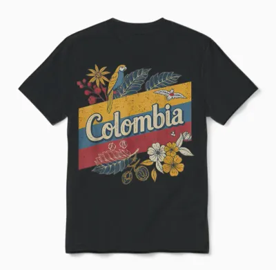 Kolumbien Hemd Retro Kolumbianische Flagge Heritage Pride Vintage Unisex T-Shirt - Black