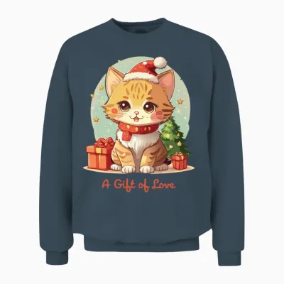 Kawaii Style Kitten for Christmas Unisex Sweatshirt - Dark Heather
