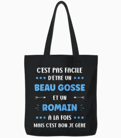 Beau Gosse Super Romain Boy Name Funny Roman T-Shirt, Black, S Tote Bags - Black