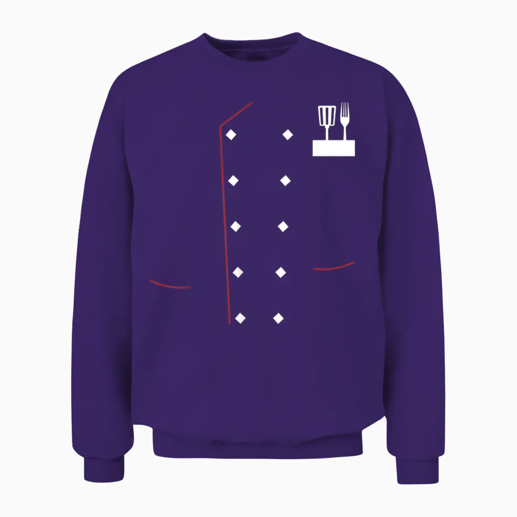 Chef Uniform Jacket Faux Cook Chef Master Cooking Costume T-Shirt, Black, S Unisex Sweatshirt in Purple
