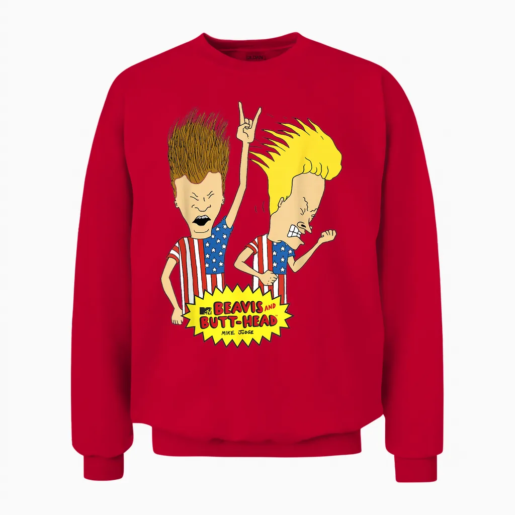 Beavis and Butt-Head Rock Out Us Flag Shirts Unisex Sweatshirt in Red