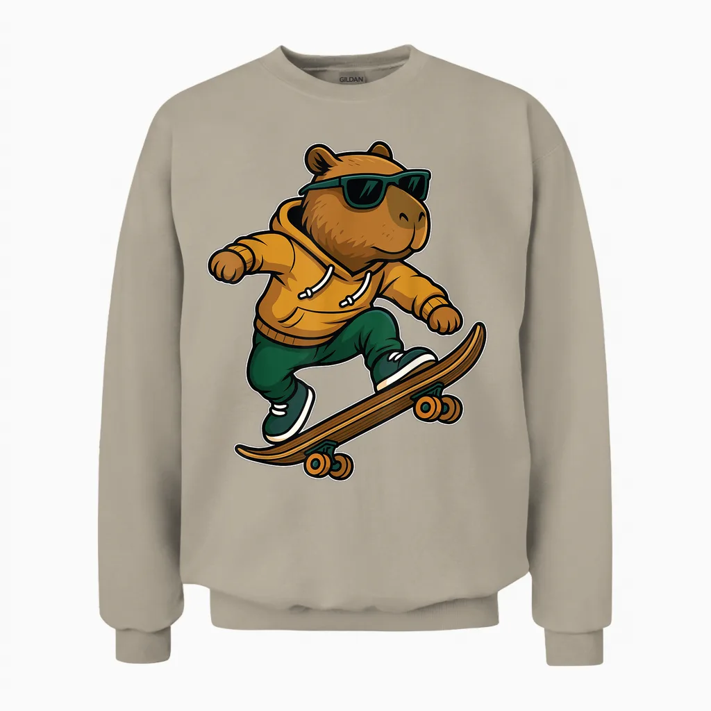 Skateboard Capybara Reiten Skateboard Skater Grafik Unisex Sweatshirt in Sand