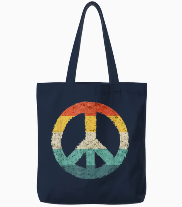 Retro Hippie Symbol Frieden Zeichen Peace Tote Bags in Navy
