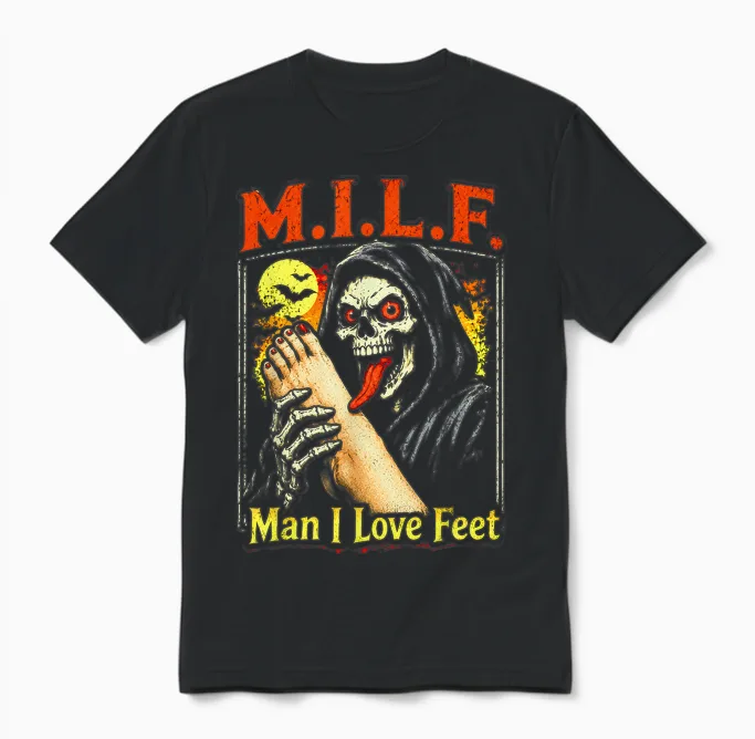 M.i.l.f. Man I Love Feet, Inappropriate Humor Foot Toe Lover Unisex T-Shirt in Black