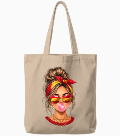 Spanisches Mädchen Messy Bun Bubblegum Spanien Flagge Reise Tote Bags - Natural