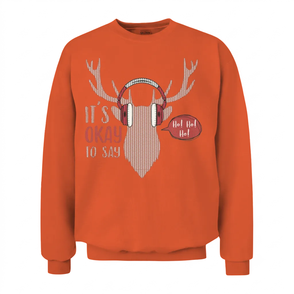 Retro Vintage Holiday Deer Knit Print Unisex Sweatshirt - Orange
