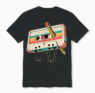 Retro Kassette Bleistift 80er 90er Musikliebhaber Vintage Unisex T-Shirt - Black
