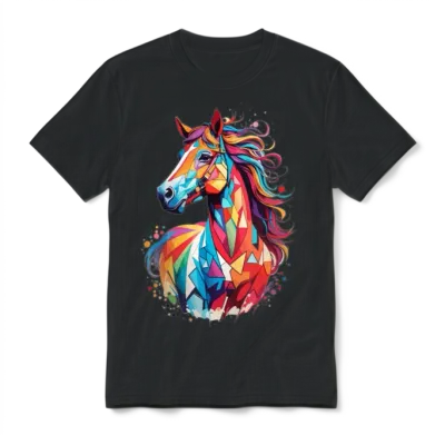 Sweet Horse Design - Colorful Horse Silhouette Unisex T-Shirt - Black