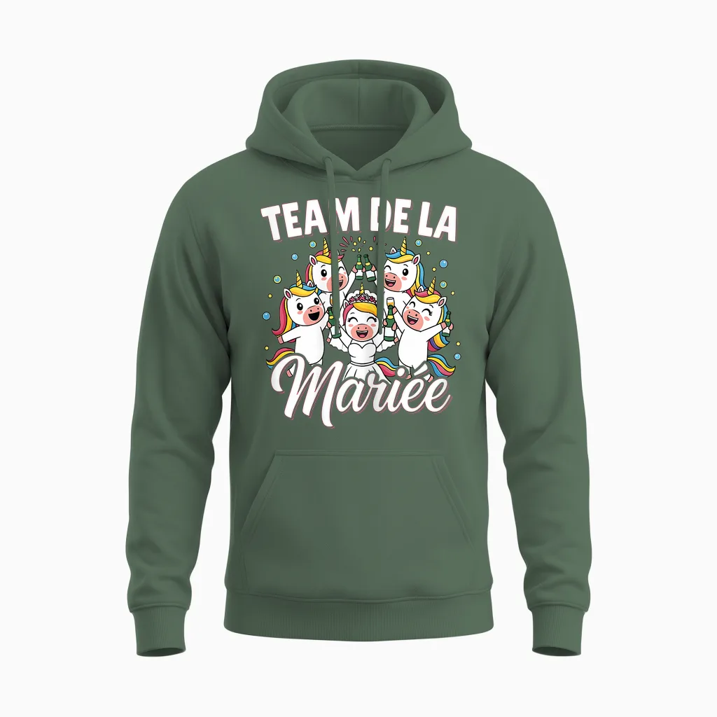 Team De La Bride - Evjf Women's Unicorn Bride to Be Unisex Hoodie in Military Green