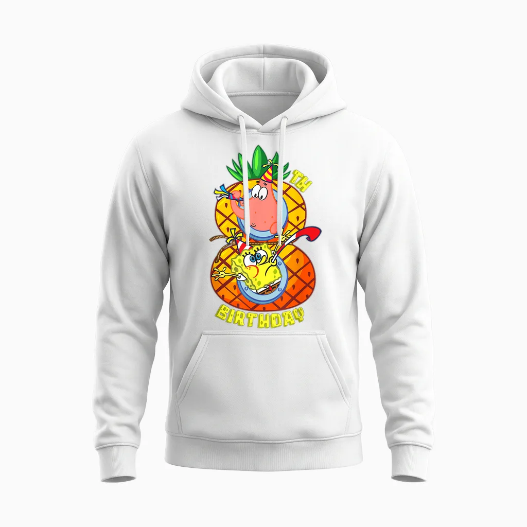 Mademark X Spongebob Squarepants - Spongebob Patrick 8th Birthday Pineapple Eighth Birthday Boy Unisex Hoodie in White