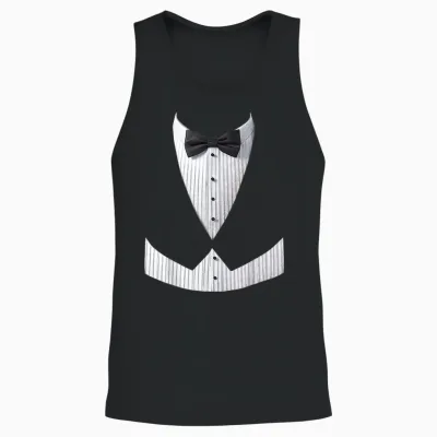 Tuxedo, Costume, Frac, Bowtie, Vest, Fake Tuxedo T-Shirt, Black, S Unisex Tank Top - Black