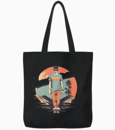 Retro Skateboarder Tote Bags - Black