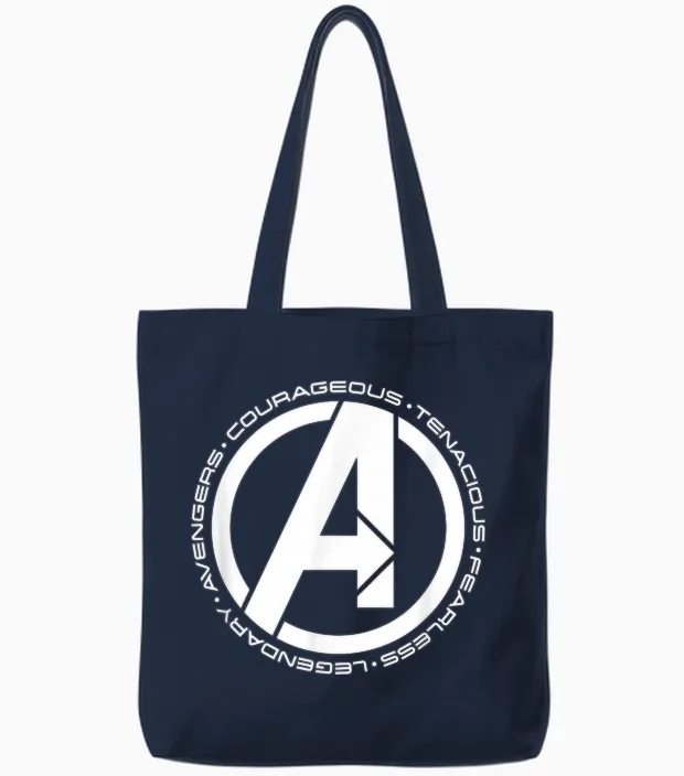Marvel Super Heroes Avengers Fearless Legendary A-Logo Tote Bags in Navy