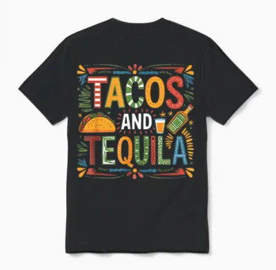 Tacos and Tequila Funny Drinking Taco Mexican Food Lover Unisex T-Shirt - Black