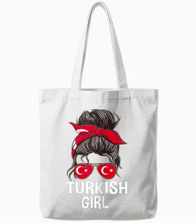 Lunettes De Soleil Pour Femme Avec Cheveux Désordonnés Motif Drapeau Turc Tote Bags - White