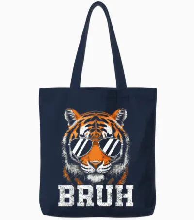Bruh Tiger Graphic Tee Men Toddler Boys Animal Kids Tiger Tote Bags - Navy