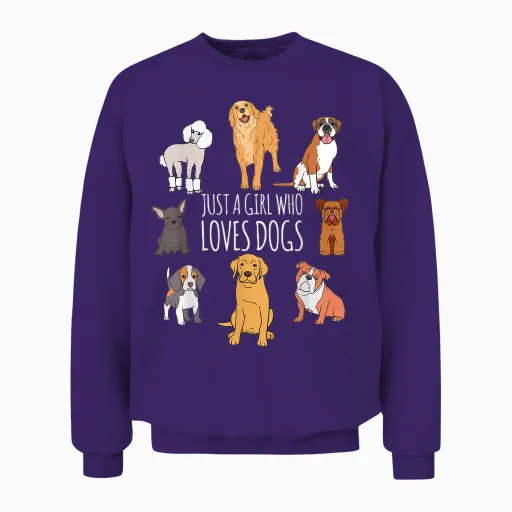 Fun Dog Puppy Lover Themed | Cute Just a Girl Who Loves Dogs Unisex Sweatshirt - Purple