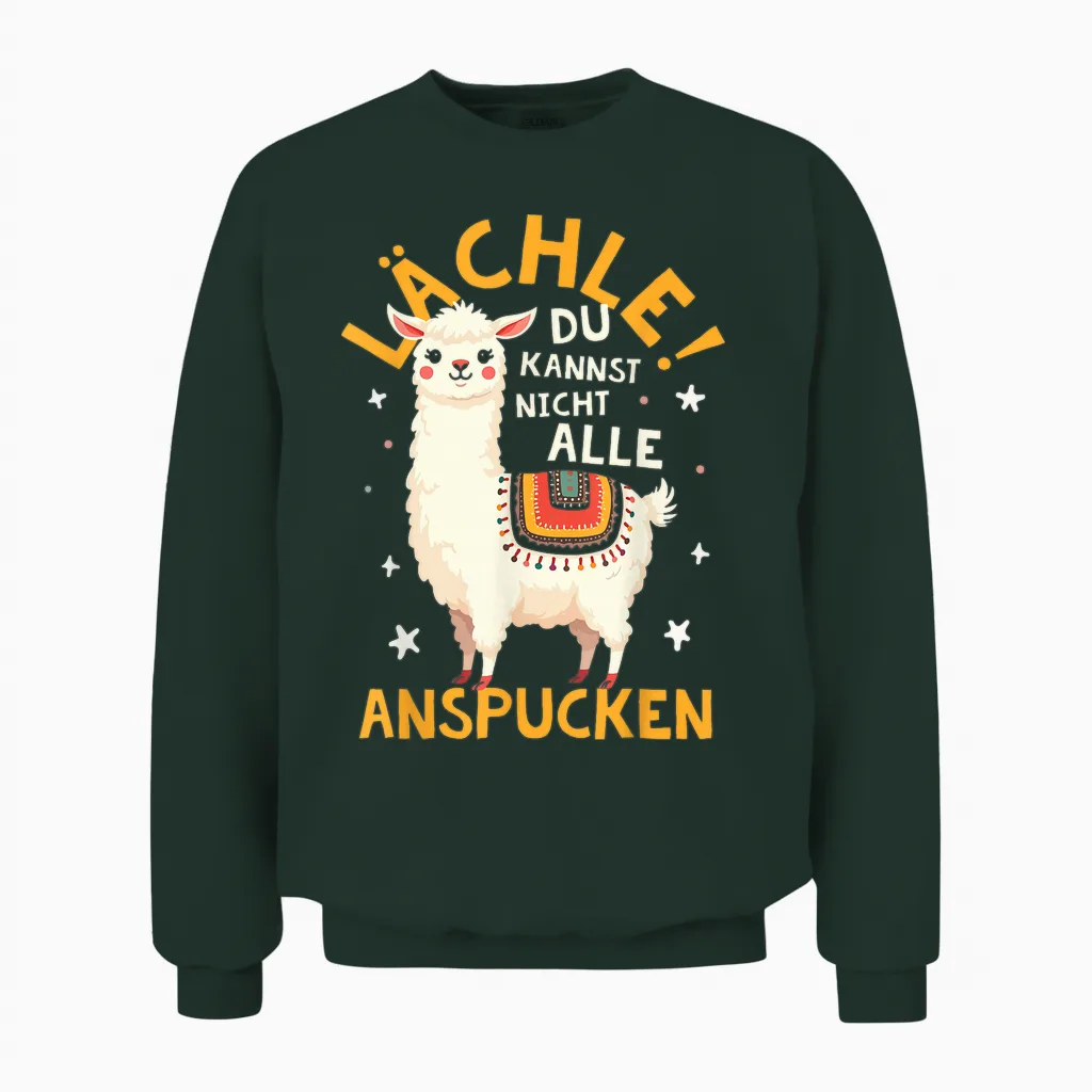 Smile Du Kannst Sie Nicht Alle Anspucken Lama Alpaca T-Shirt, Black, S Unisex Sweatshirt in Forest