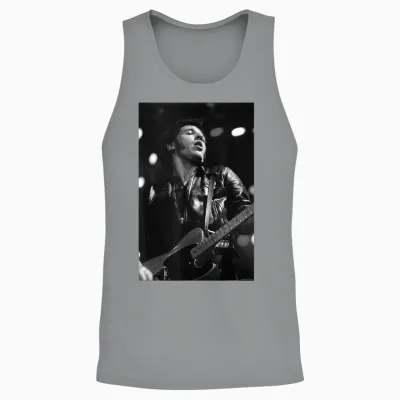Bruce Springsteen Live at Wembley by Simon Fowler T-Shirt, Black, S Unisex Tank Top - Sport Grey