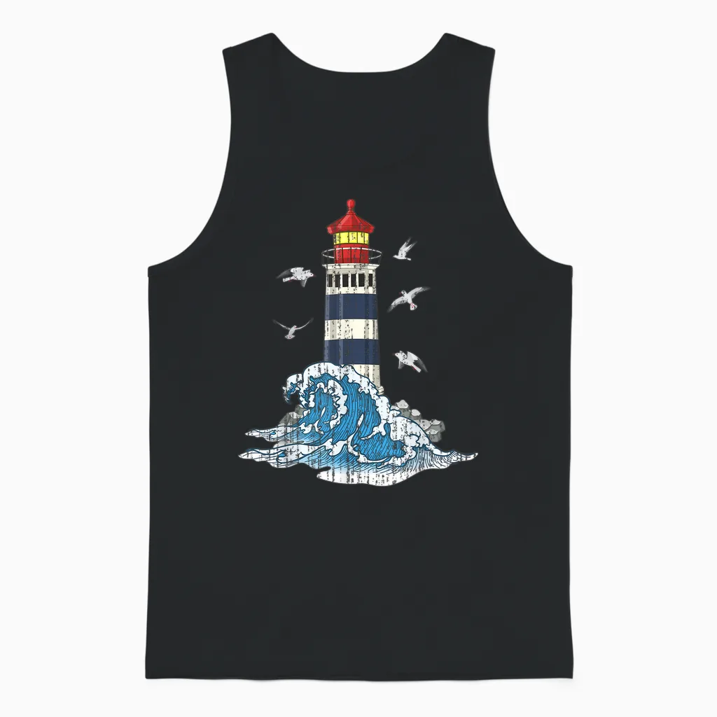 Ozean Möwen Meer Wellen Leuchtturm Unisex Tank Top in Black