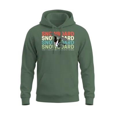 Snowboard Skiing Retro Cool Unisex Hoodie - Military Green