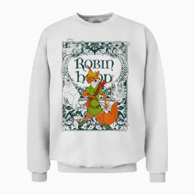 Disney Robin Hood Retro Vintage Distressed T-Shirt, Gray Unisex Sweatshirt - White