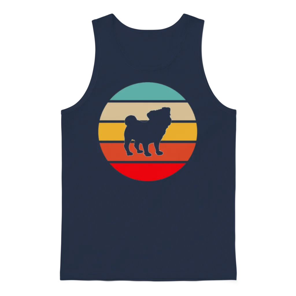 Pug Retro Unisex Tank Top - Navy