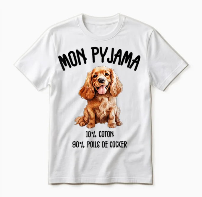 Cocker Cadeau Humour Pyjama Chien Cocker T-Shirt, White Unisex T-Shirt in White
