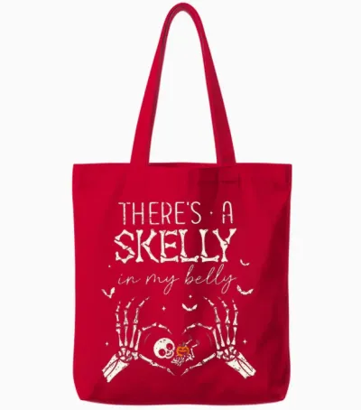There's a Skelly in My Belly Funny Halloween Pregnancy Women Tote Bags - Red