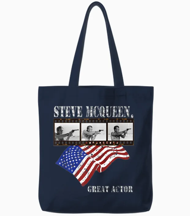 Steve Mcqueen 020 T-Shirt, Black, S Tote Bags in Navy