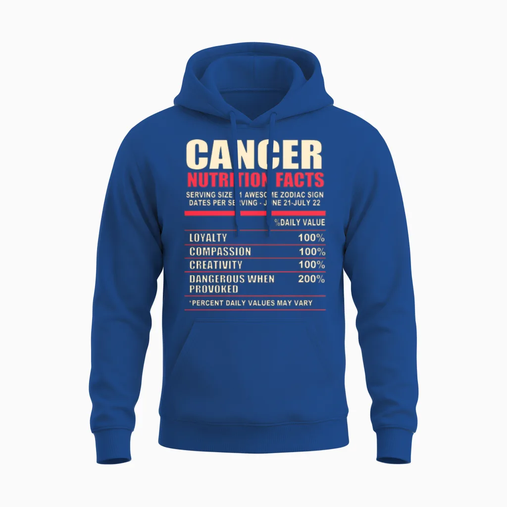 Funny Zodiac Sign Cancer Nutrition Facts Unisex Hoodie in Royal