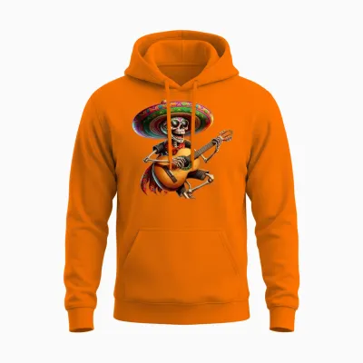 Mexico Skeleton Halloween Dia De Los Muertos T-Shirt, Black, S Unisex Hoodie - Safety Orange