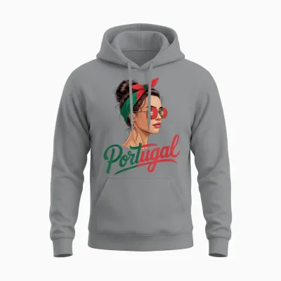 Portugal Messy Bun Girl Pride Portuguese Roots Unisex Hoodie - Sport Grey