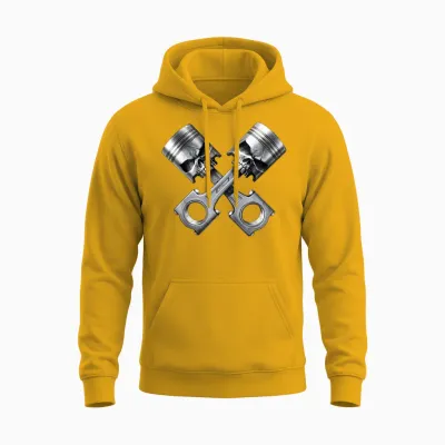 Skull Engine Piston Skull Motorsport Tuning T-Shirt, Black, S Unisex Hoodie - Gold