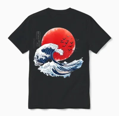 Hokusai Big Wave Japanese Man Woman Kanagawa T-Shirt, Black, S Unisex T-Shirt - Black