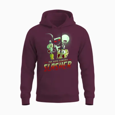 Spongebob Squarepants the Hash Slinging Slasher Spooky T-Shirt, Black Unisex Hoodie - Maroon