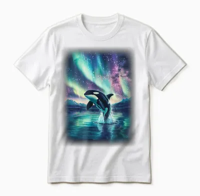 Orca T with a Northern Lights Orca T-Shirt, Black Unisex T-Shirt - White