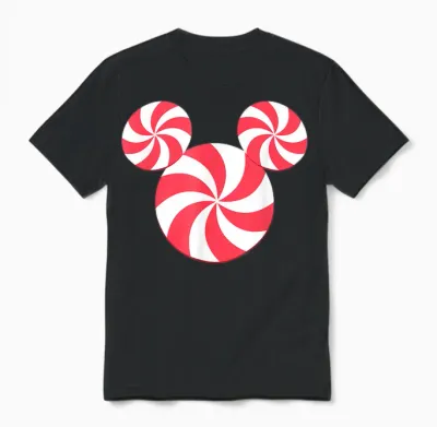 Disney Mickey Mouse Icon Christmas Peppermint Candy Holiday Unisex T-Shirt - Black