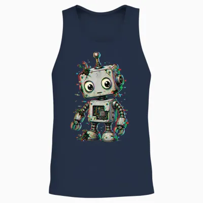 Joli Graphique Rétro Glitch Robot Pixel Tech Unisex Tank Top - Navy